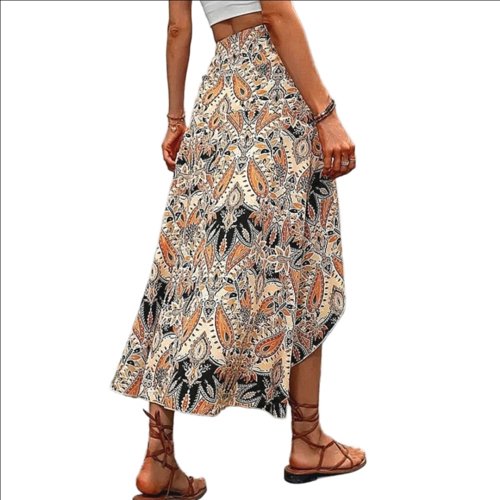 Bohemian Skirt Hi-Lo Paisley Maxi style Boho Skirt swimsuit Cover Up Swim Cover - Picture 6 of 7